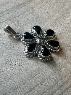 Gina Dosedo Onyx & Sterling Silver Pendant - Cowhide and Conchos