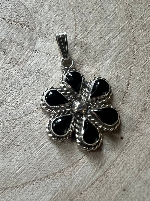 Gina Dosedo Onyx & Sterling Silver Pendant - Cowhide and Conchos