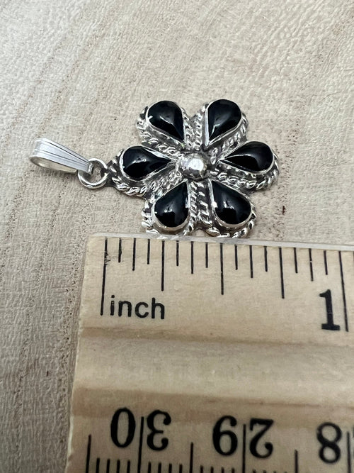 Gina Dosedo Onyx & Sterling Silver Pendant - Cowhide and Conchos