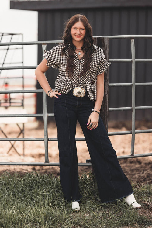 Gingham Ruffled Top - Cowhide and Conchos