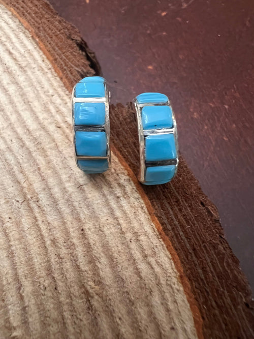 Glennetta Luna Turquoise & Sterling Silver Earrings - Cowhide and Conchos