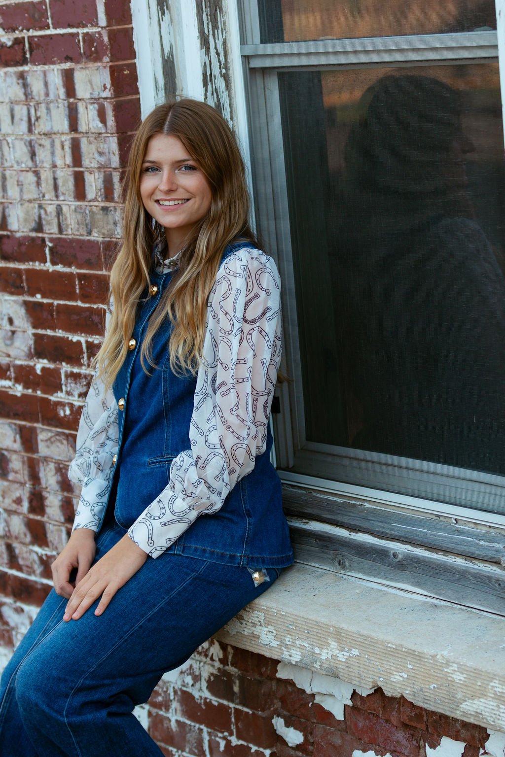 Gold Rush Button Denim Vest - Cowhide and Conchos