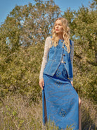 Gold Rush Button Denim Vest - Cowhide and Conchos