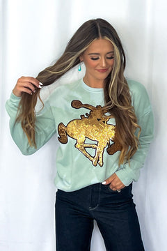 Gold Sequin Horse Bleached Sweatshirt - Cowhide and Conchos