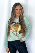 Gold Sequin Horse Bleached Sweatshirt - Cowhide and Conchos