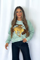 Gold Sequin Horse Bleached Sweatshirt - Cowhide and Conchos