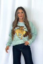 Gold Sequin Horse Bleached Sweatshirt - Cowhide and Conchos