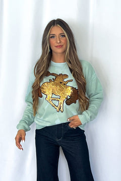 Gold Sequin Horse Bleached Sweatshirt - Cowhide and Conchos