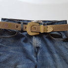 Gold Western Rhinestone belt - Cowhide and Conchos