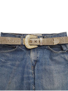 Gold Western Rhinestone belt - Cowhide and Conchos