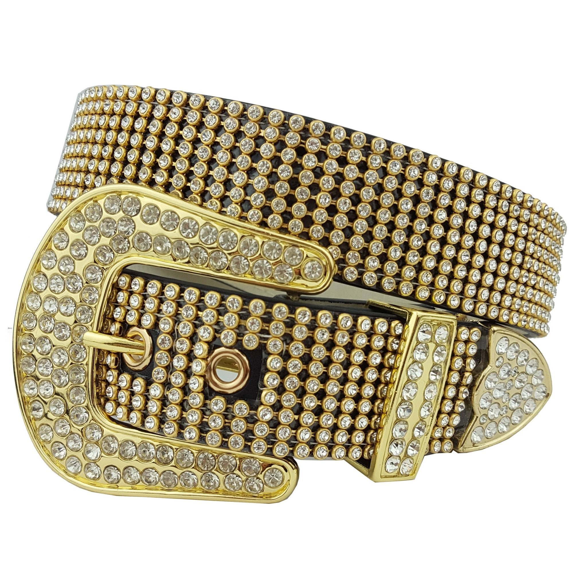Gold Western Rhinestone belt - Cowhide and Conchos