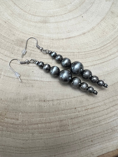 Graduated Faux Sterling Pearl Earrings - Cowhide and Conchos
