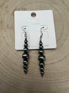 Graduated Faux Sterling Pearl Earrings - Cowhide and Conchos