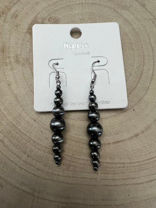 Graduated Faux Sterling Pearl Earrings - Cowhide and Conchos