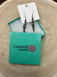 Graduated Faux Sterling Pearl Earrings - Cowhide and Conchos