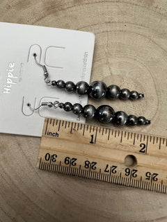 Graduated Faux Sterling Pearl Earrings - Cowhide and Conchos