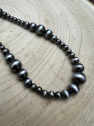Graduated Faux Sterling Pearl Necklace - 18 inch - Cowhide and Conchos
