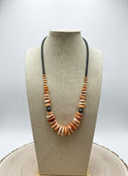 Graduated Orange Spiny Necklace with Sterling Silver Pearls - 23 inch - Cowhide and Conchos
