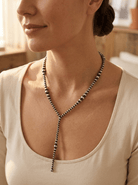 Graduated Sterling Pearl Lariat Necklace — 18 inch (with 4 inch drop, 4-5-6-8mm graduated) - Cowhide and Conchos