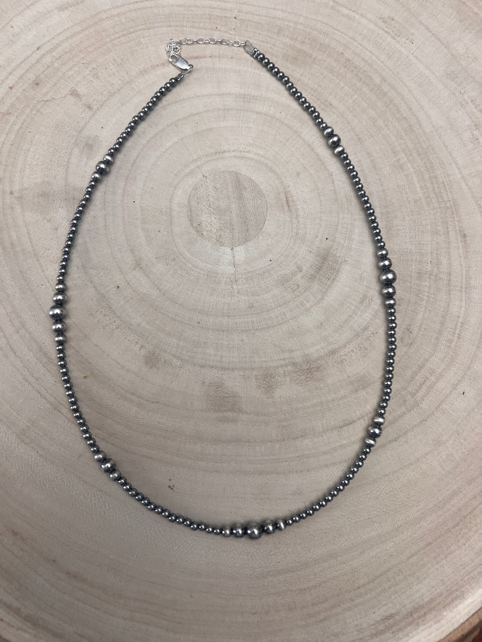 Graduated Sterling Pearl Necklace — 18 inch (3-5-6mm) - Cowhide and Conchos