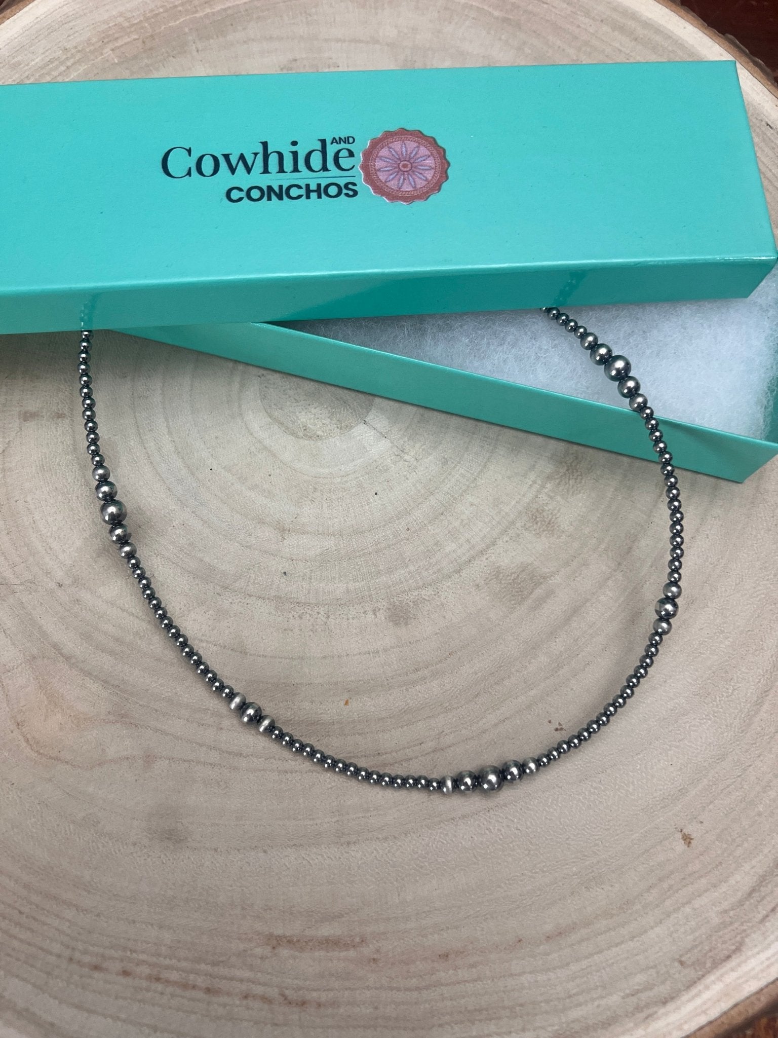 Graduated Sterling Pearl Necklace — 18 inch (3-5-6mm) - Cowhide and Conchos