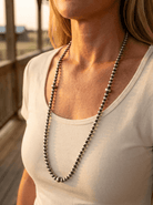 Graduated Sterling Pearl Necklace — 28 inch (Made in USA, 4-5-6-8mm) - Cowhide and Conchos