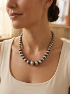 Graduated Sterling Pearl Statement Necklace — 20.5 inch (Graduated 8mm to 14mm) - Cowhide and Conchos