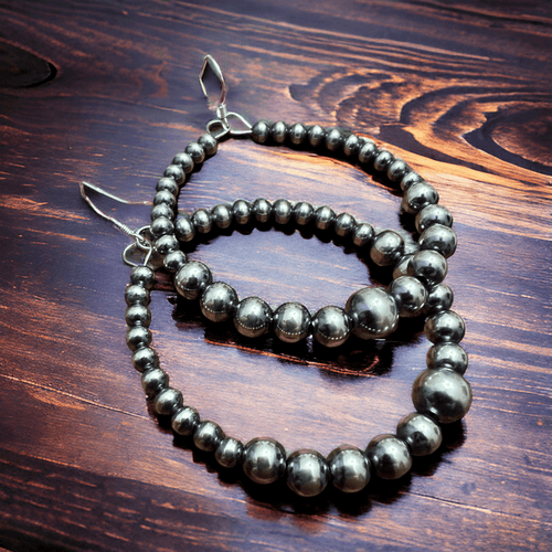 Graduated Sterling Silver Pearl Hoops - Cowhide and Conchos