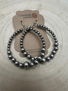 Graduated Sterling Silver Pearl Hoops - Cowhide and Conchos