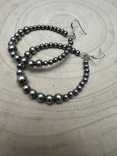 Graduated Sterling Silver Pearl Hoops - Cowhide and Conchos
