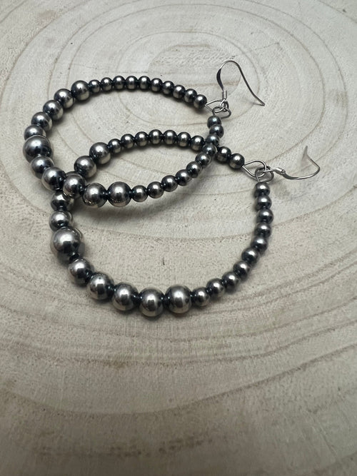 Graduated Sterling Silver Pearl Hoops - Cowhide and Conchos