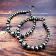 Graduated Sterling Silver Pearl Hoops - Cowhide and Conchos