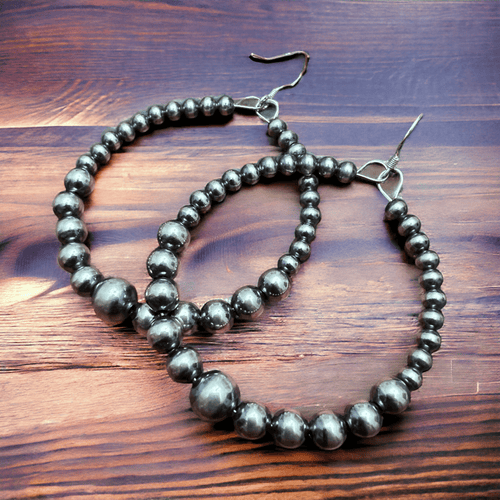 Graduated Sterling Silver Pearl Hoops - Cowhide and Conchos