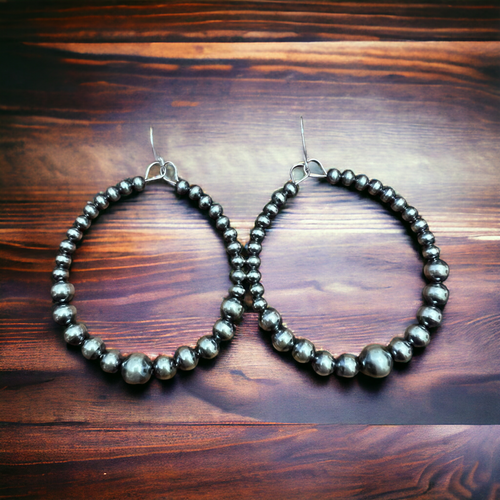 Graduated Sterling Silver Pearl Hoops - Cowhide and Conchos