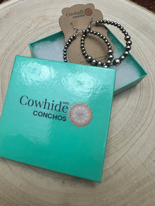 Graduated Sterling Silver Pearl Hoops - Cowhide and Conchos