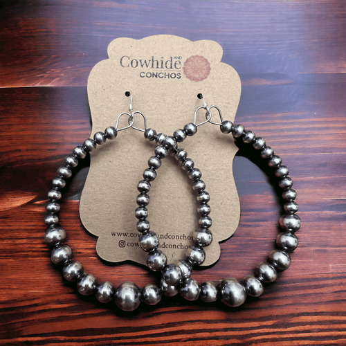 Graduated Sterling Silver Pearl Hoops - Cowhide and Conchos