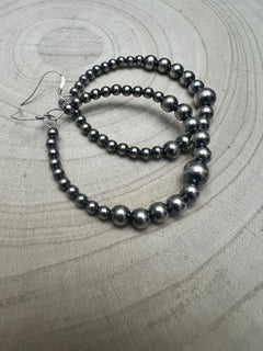 Graduated Sterling Silver Pearl Hoops - Cowhide and Conchos