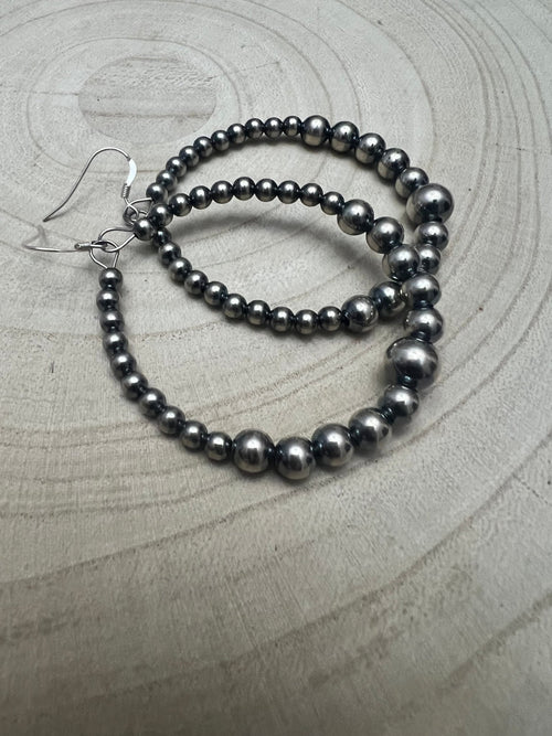 Graduated Sterling Silver Pearl Hoops - Cowhide and Conchos
