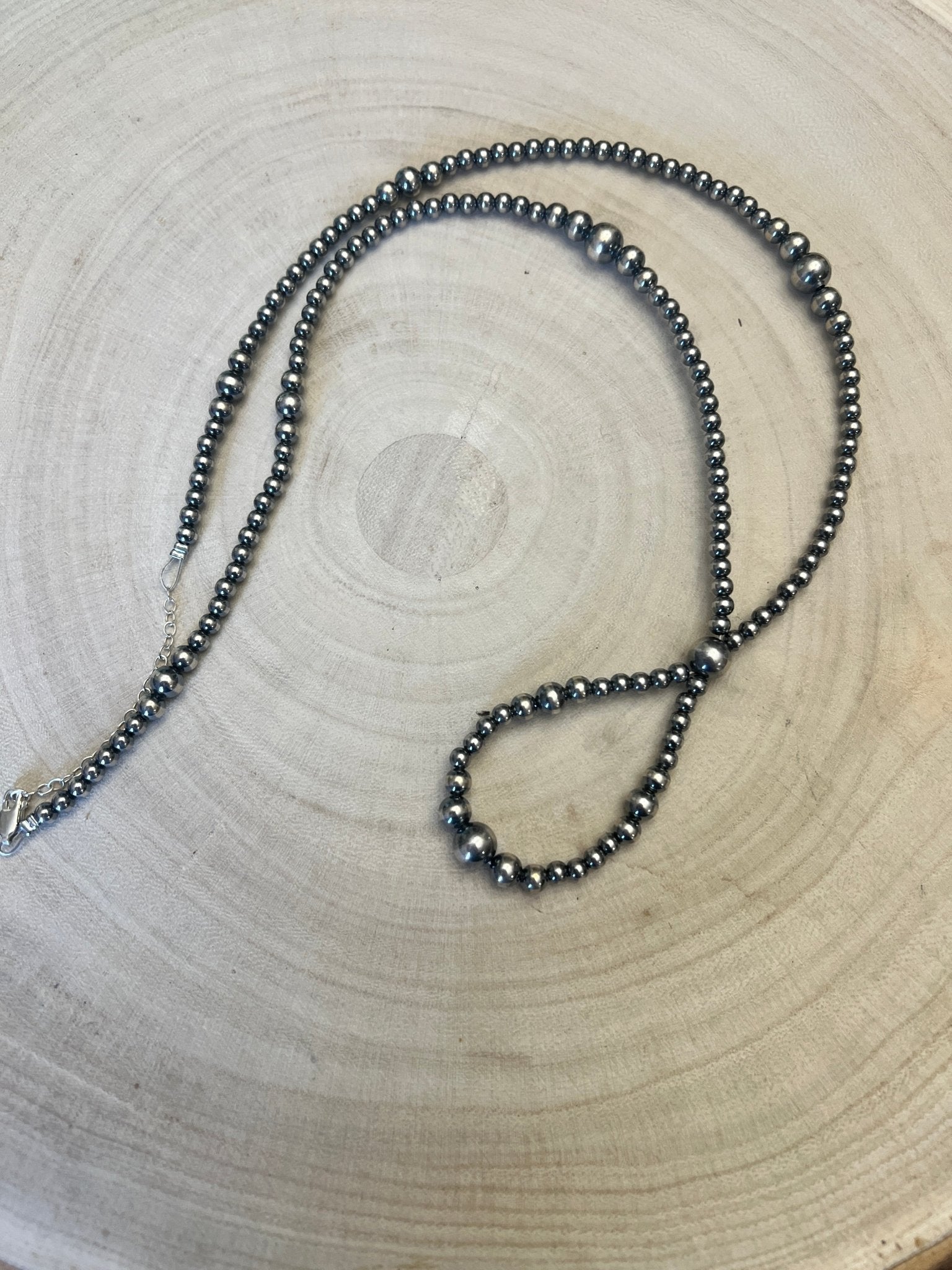 Graduated Sterling Silver Pearls Hoop necklace - 23 inch - Cowhide and Conchos