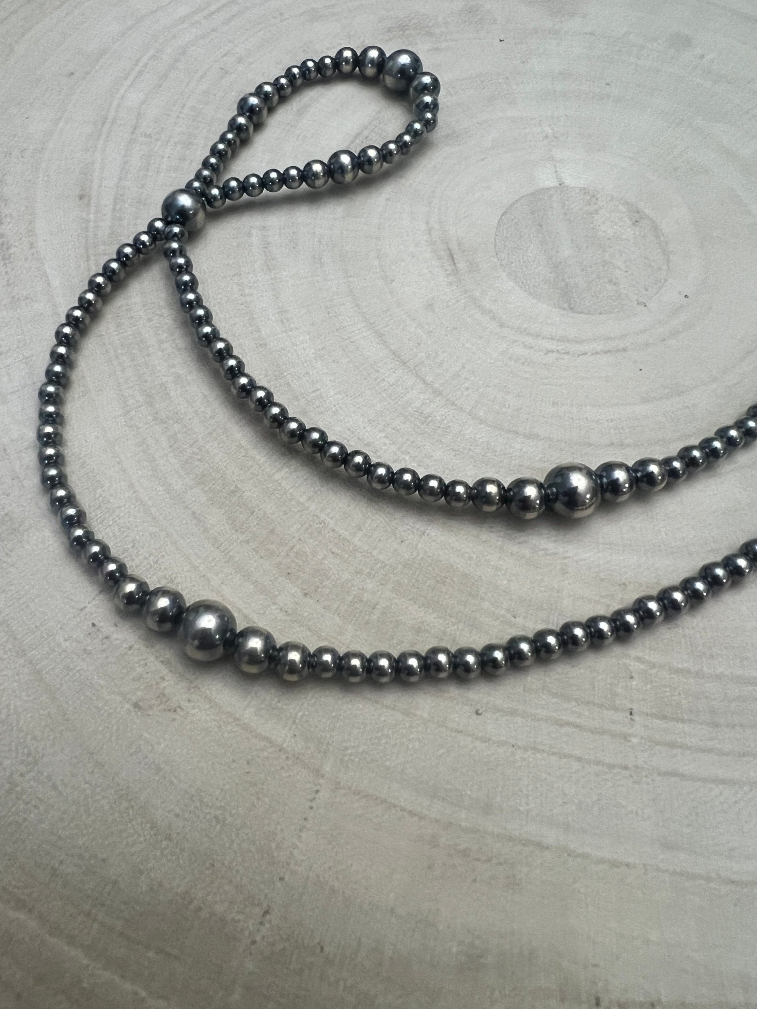 Graduated Sterling Silver Pearls Hoop necklace - 23 inch - Cowhide and Conchos