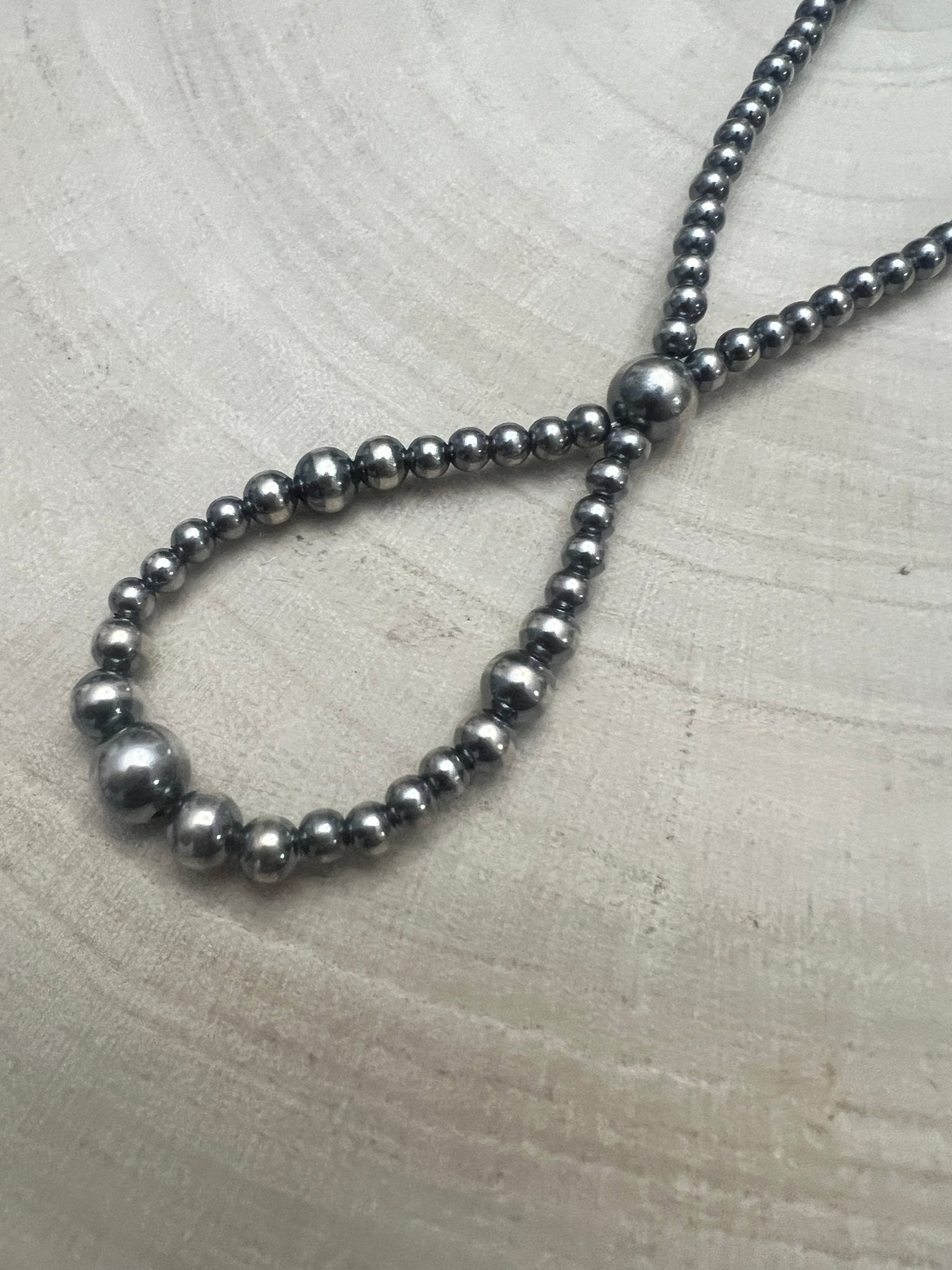 Graduated Sterling Silver Pearls Hoop necklace - 23 inch - Cowhide and Conchos