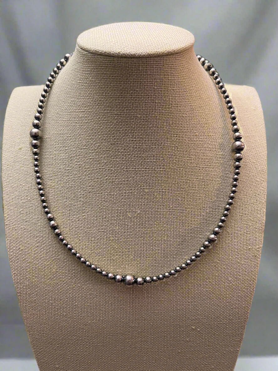 Graduated Sterling Silver Pearls necklace  - 18 inch - Very popular - Cowhide and Conchos