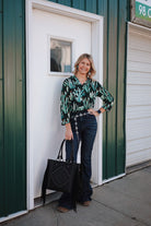 Green Cactus Bulgari V Neck Collared Top - Cowhide and Conchos