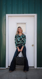Green Cactus Bulgari V Neck Collared Top - Cowhide and Conchos