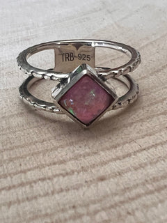 Grit & Glamour Ring with Kingman Pink Fire Opal or Kingman Turquoise - Cowhide and Conchos