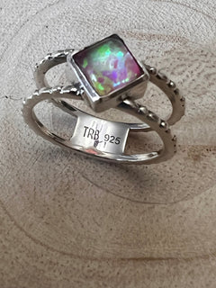 Grit & Glamour Ring with Kingman Pink Fire Opal or Kingman Turquoise - Cowhide and Conchos