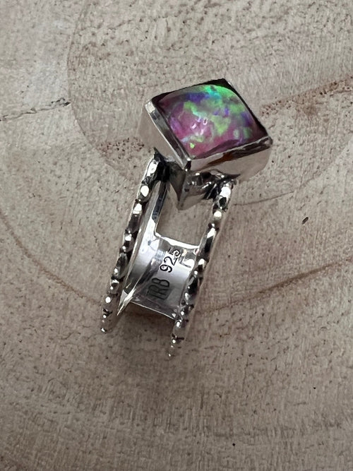 Grit & Glamour Ring with Kingman Pink Fire Opal or Kingman Turquoise - Cowhide and Conchos