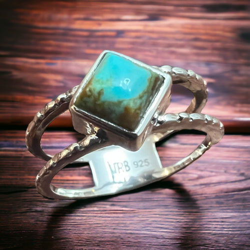 Grit & Glamour Ring with Kingman Turquoise - Cowhide and Conchos