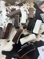 Hair on Hide Claw clips - Cowhide and Conchos