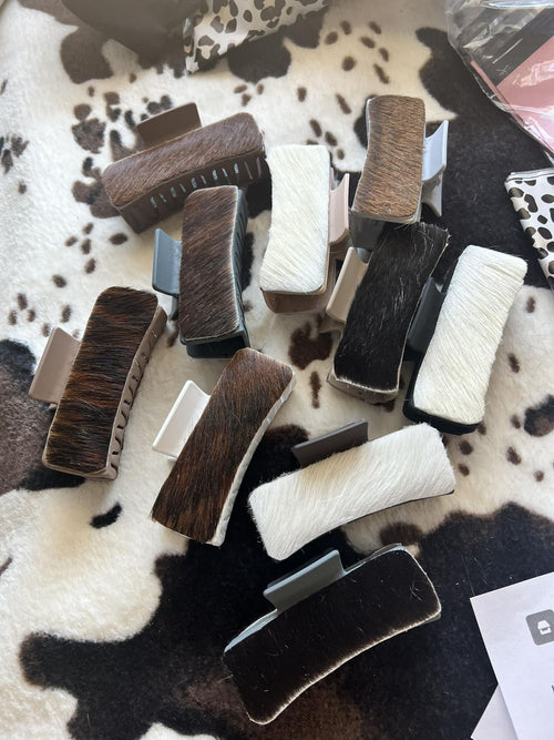 Hair on Hide Claw clips - Cowhide and Conchos